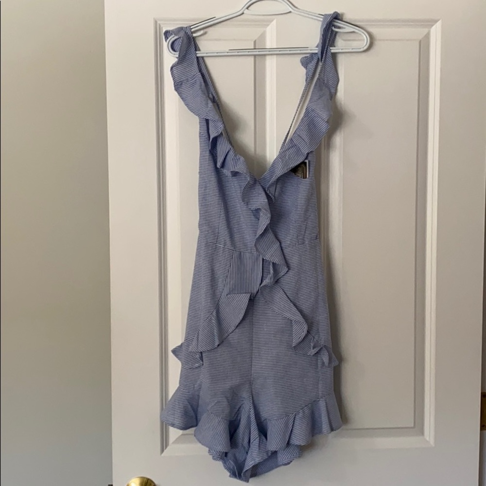 Blue and white stripes romper size M new with tags